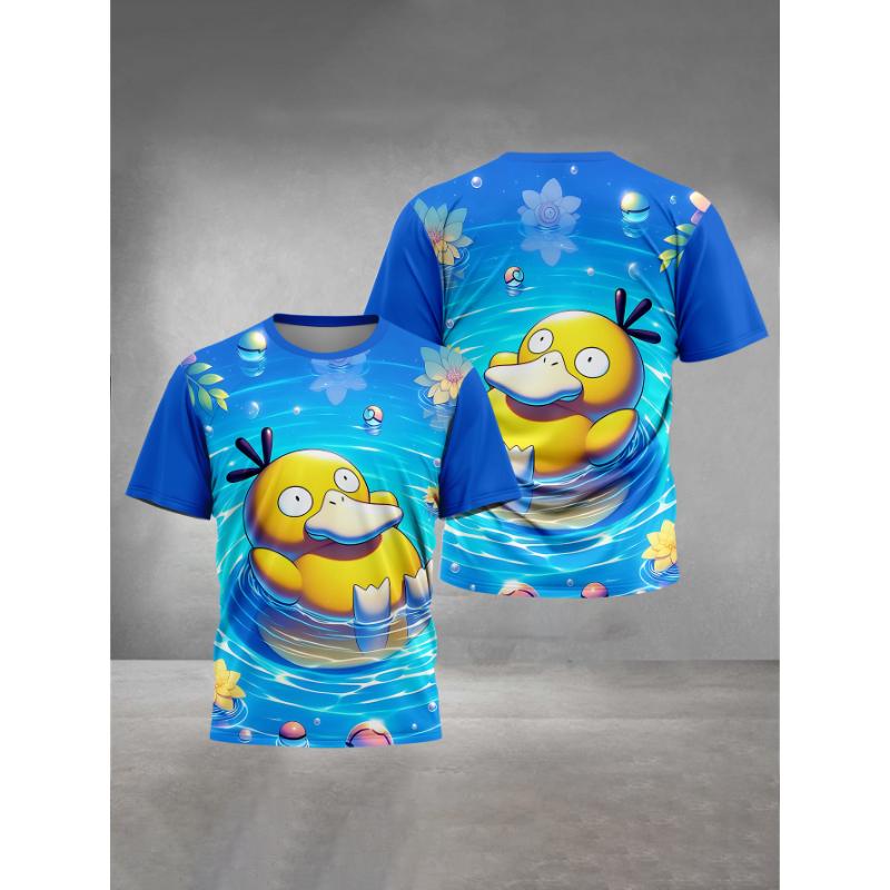 Cartoon P-psyducks Pokemons Print Kinder Damen Kurzarm T-Shirt Rundhals Sommer Casual T-Shirt Herren T-Shirt Tops
