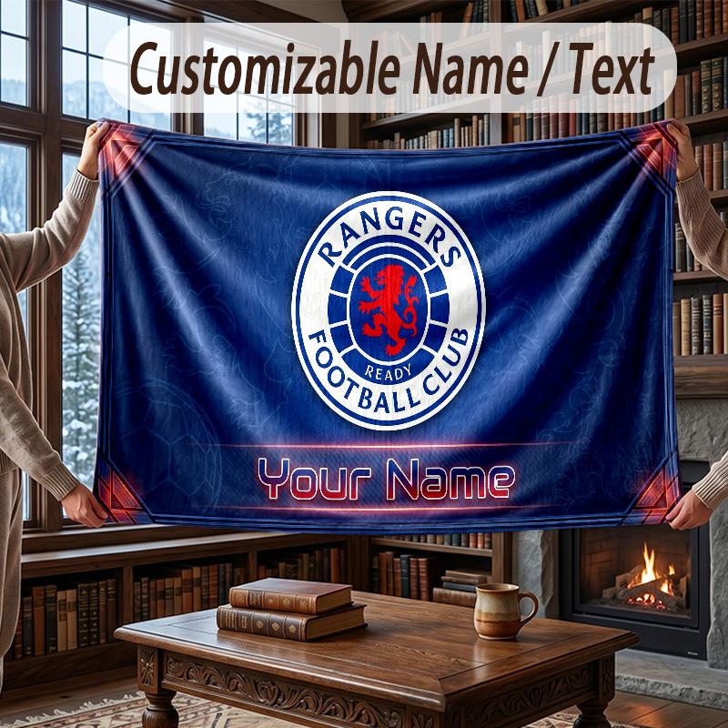 Custom Name Flannel Throw Blanket Rangers FC Pattern Warm Home Decoration