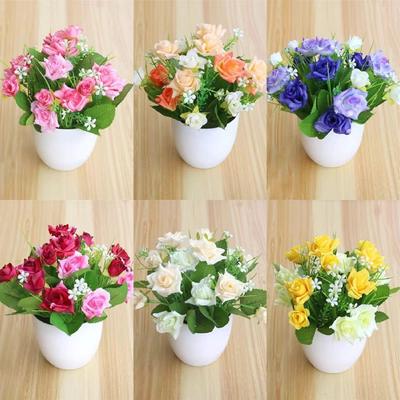 With Pot Faux Rose Flowers Plastic Garden  Artificial Plant  Home Indoor Decor