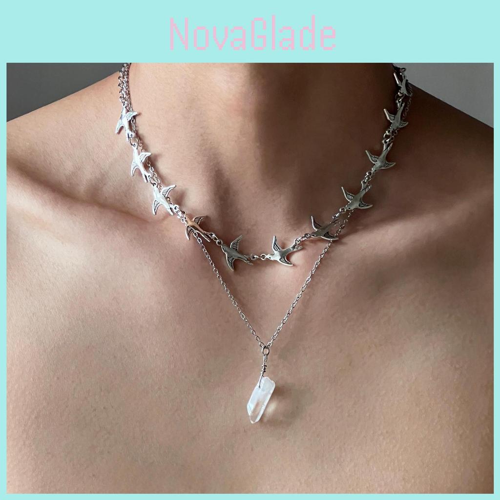 Bohemian Bird Crystal Necklace For Women With Geometric Pendant And Cross Chain