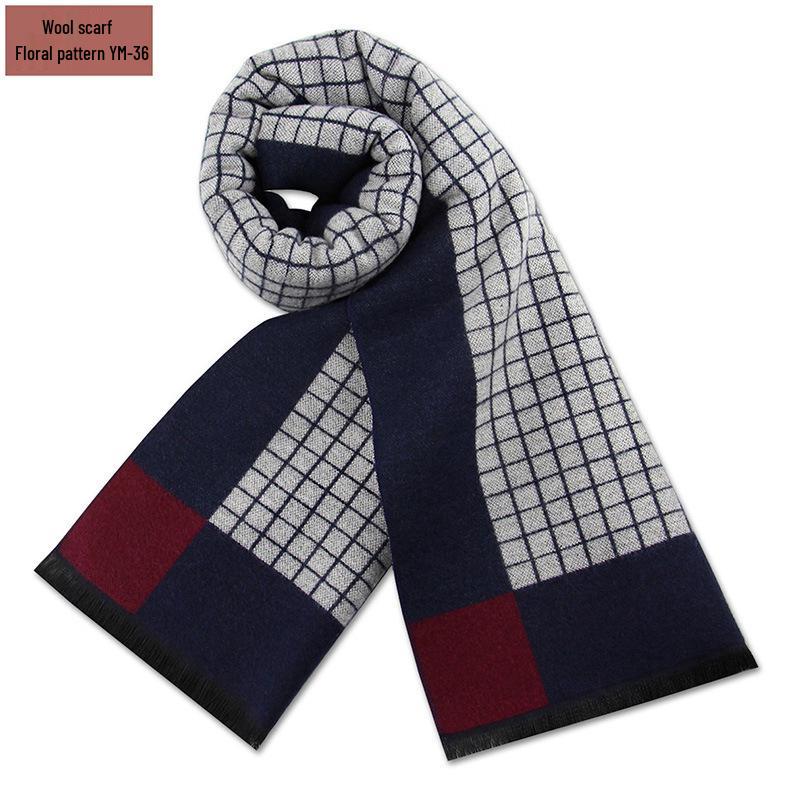 Męski szalik zimowy w czystą szarość w kratę, mieszanka wełny - gruby i ciepły