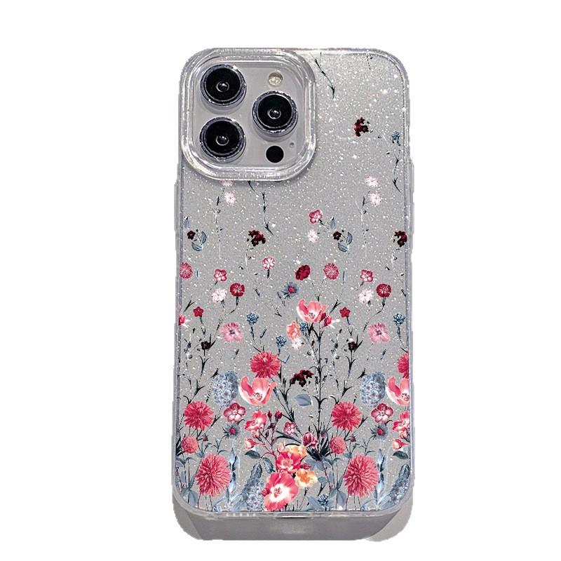 Beautiful flower glitter acrylic iPhone14promax mobile phone case processing and production 17 Apple 16 transparent case