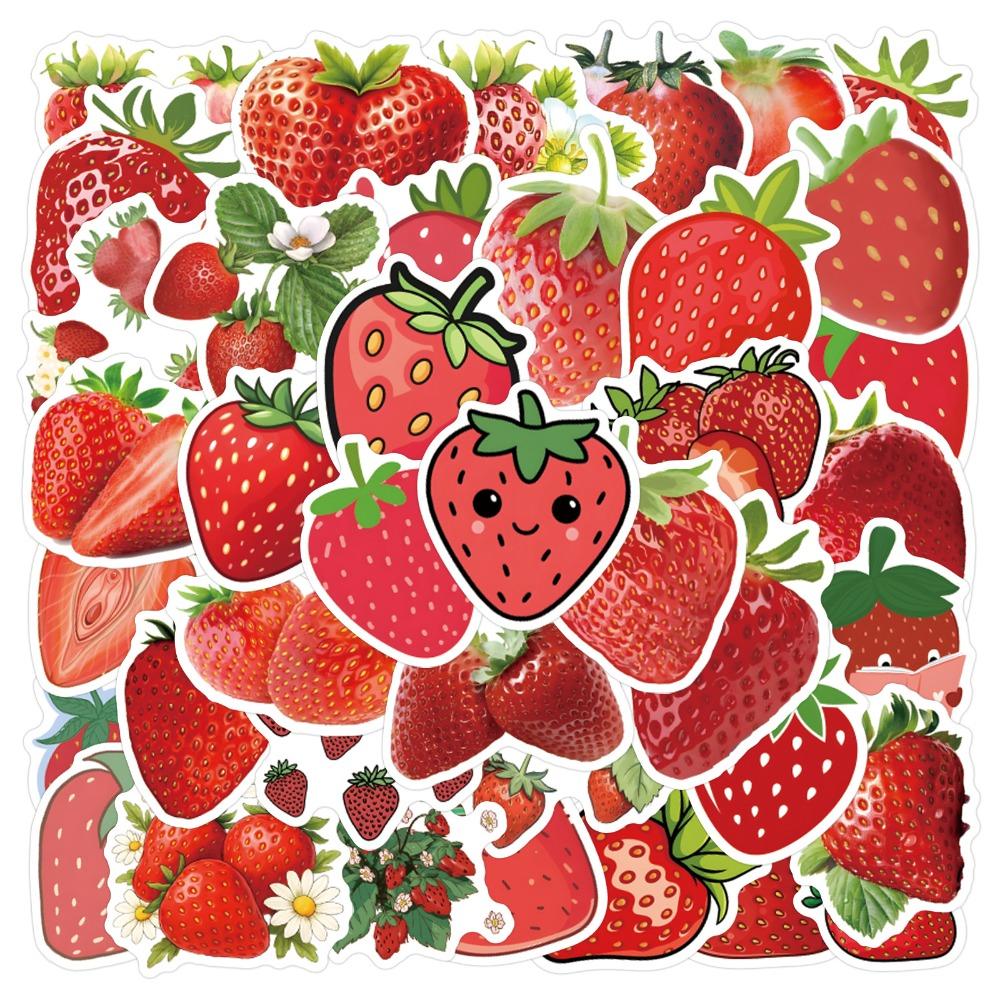 10/55Pcs Cartoon Cute Fruit Strawberry Series Waterproof Stickers Aesthetic Skateboarding Snowboard Guitar Retro Vinyl Sticker