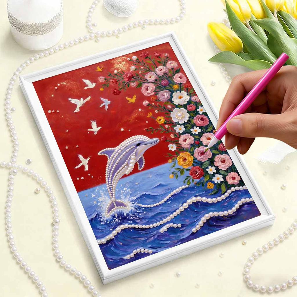 Handmade DIY Pearl Painting Dolphin Theme Bedroom Living Room Frameless Diy Handmade Sticky Diamond Creative Canvas Painting