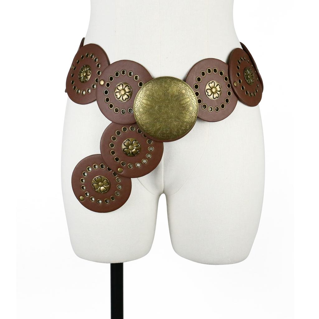 Vintage Western Denim Style Personalized Belt Women'S Metal Splicing Hollow Gas Eye Waist Seal