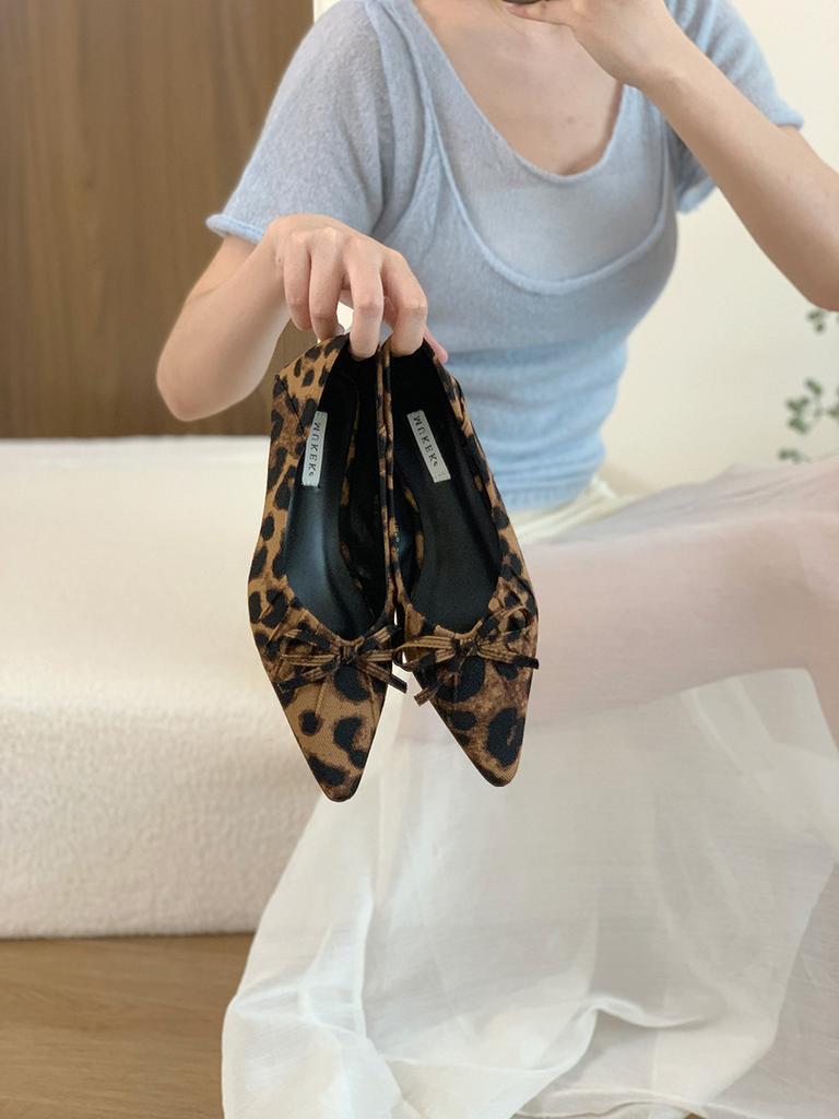French low-heeled pointed bow single shoes women's shoes 2025 new spring and autumn fairy with skirt temperament commuter shoes