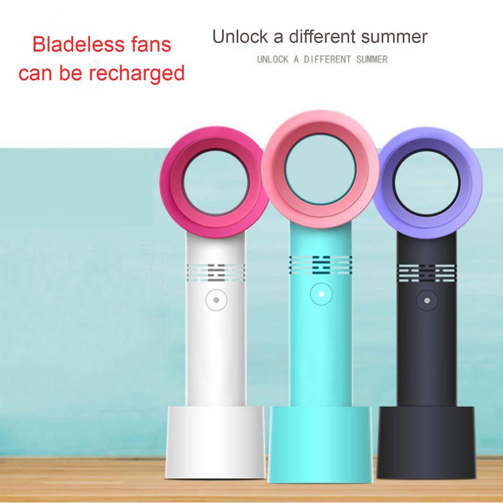 Bladeless Handheld Fan USB Rechargeable 3 Speeds Portable Fan with Stable Base Black