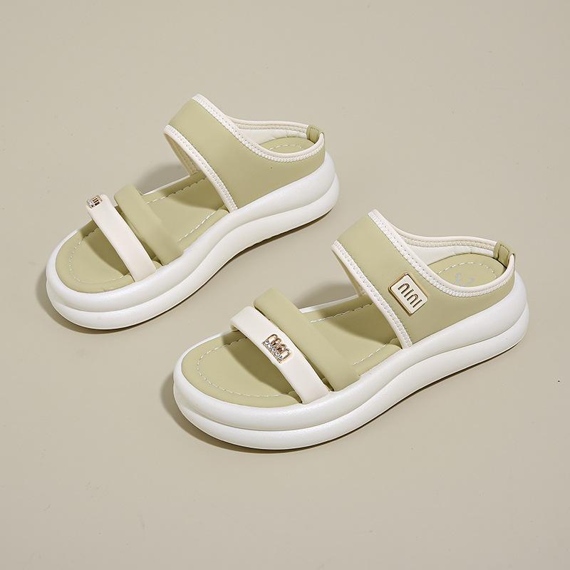 

Casual explosion soft bottom thick bottom outer wear fashion summer beach slippers women s one-word slippers women s muffin 2025 versatile 40 зелёный