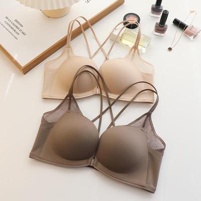 Japanese Light Cotton Seamless Front Buckle Lace Push-Up Bra Set with Steel Ring