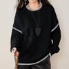 Women's Fashionable Casual Versatile Lazy Style Contrast Round Neck Pullover Long Sleeve Loose Knitted Sweater