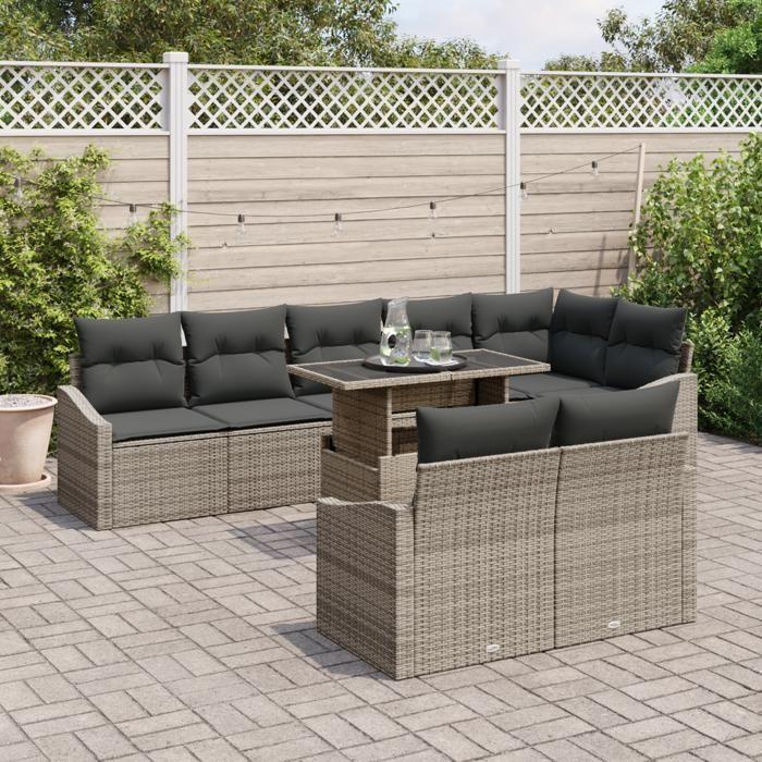 VidaXL Ensemble de canapé de jardin 9 pièces avec coussins gris en poly rotin 3349025