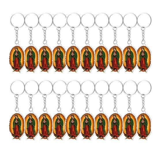 Religious Keychain for Men Women Catholic Virgin Mary Keepsake Christian Acrylic Keyring Small Baptism Favors for Guests