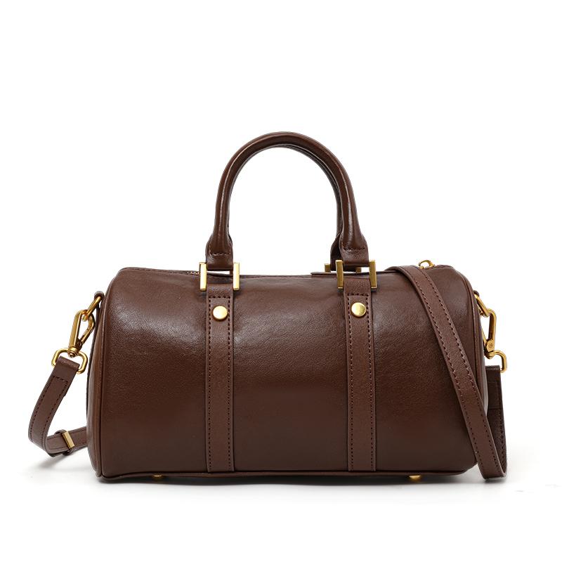European and American retro leather portable Boston women's bag vegetable tanned cowhide messenger pillow bag classic versatile