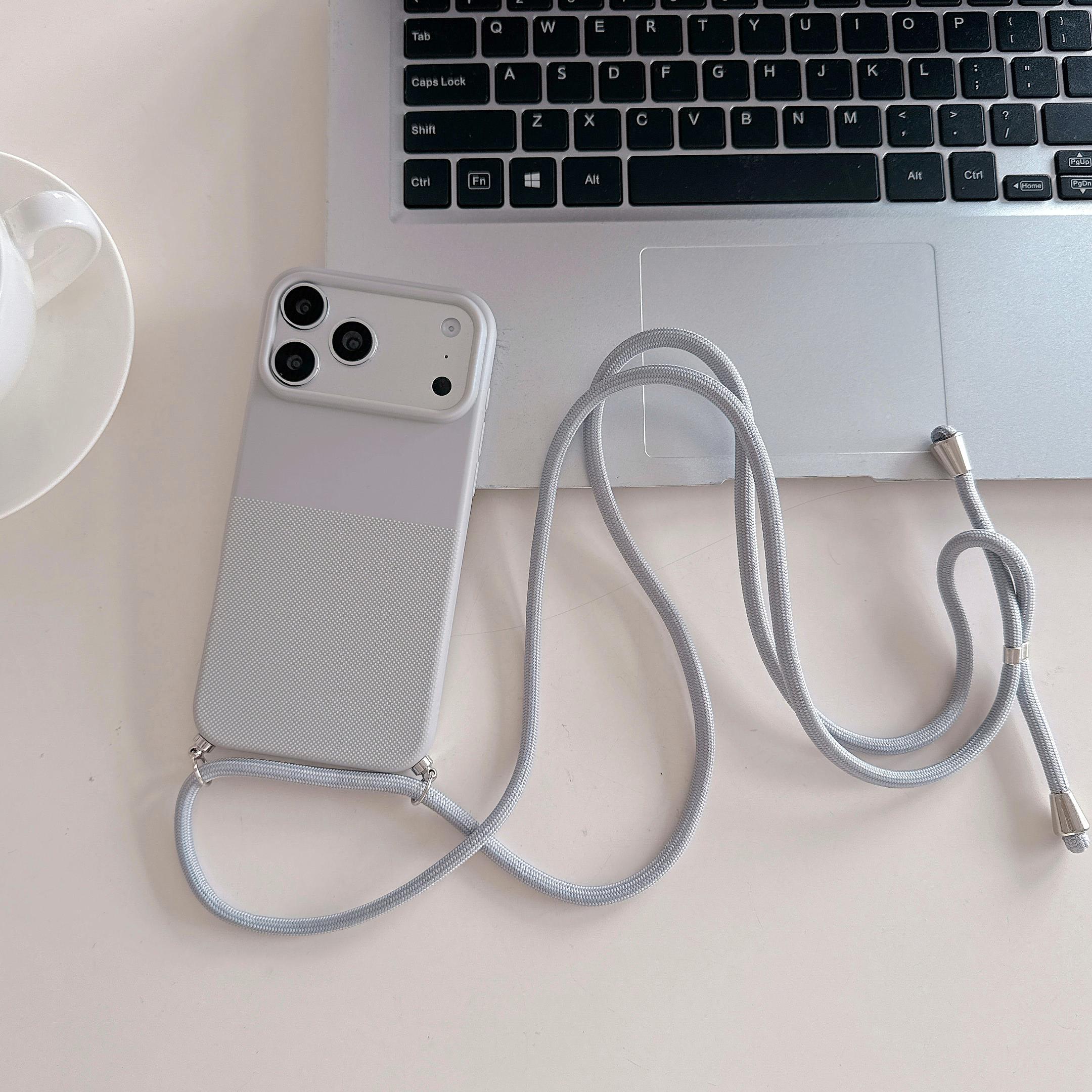

Necklace Lanyard Polka Dot Phone Case For OPPO A3 A5 A6 Pro A3X A5X A6X A40 A40M A60 A80 5G A15 A18 A38 A58 A74 A15S Soft Cover OPPO A38 серый