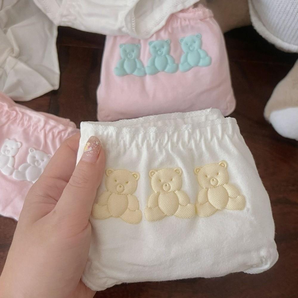 Lolita 3 Bears Panties Low Waist Cotton Panties Lovely Ruffle Briefs Women