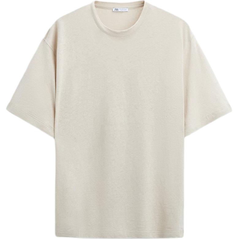 

Zara Plain Minimalist Round Neck Short Sleeve T-Shirt Men tops Beige 6318420-052 XL
