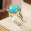 Vintage Round Copper Material Craftsman Makes Synthetic Turquoise Ring for Women Bohemian Ring Daily Matching Ring