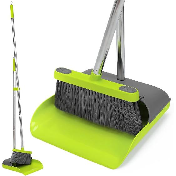 Stand Up Dustpan and Broom Set 50” Long Handle Broom with Dust Pan, 20° Angled for Ergonomic Home Office Indoor Sweeping