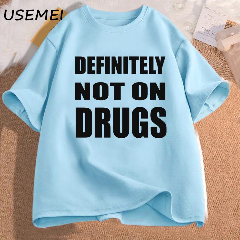 Trička Definitely Not on Drugs Bavlna Krátký rukáv Vtipné tričko Pánské Ležérní Oversized Pánské Oblečení Streetwear Párty Klubová Trička