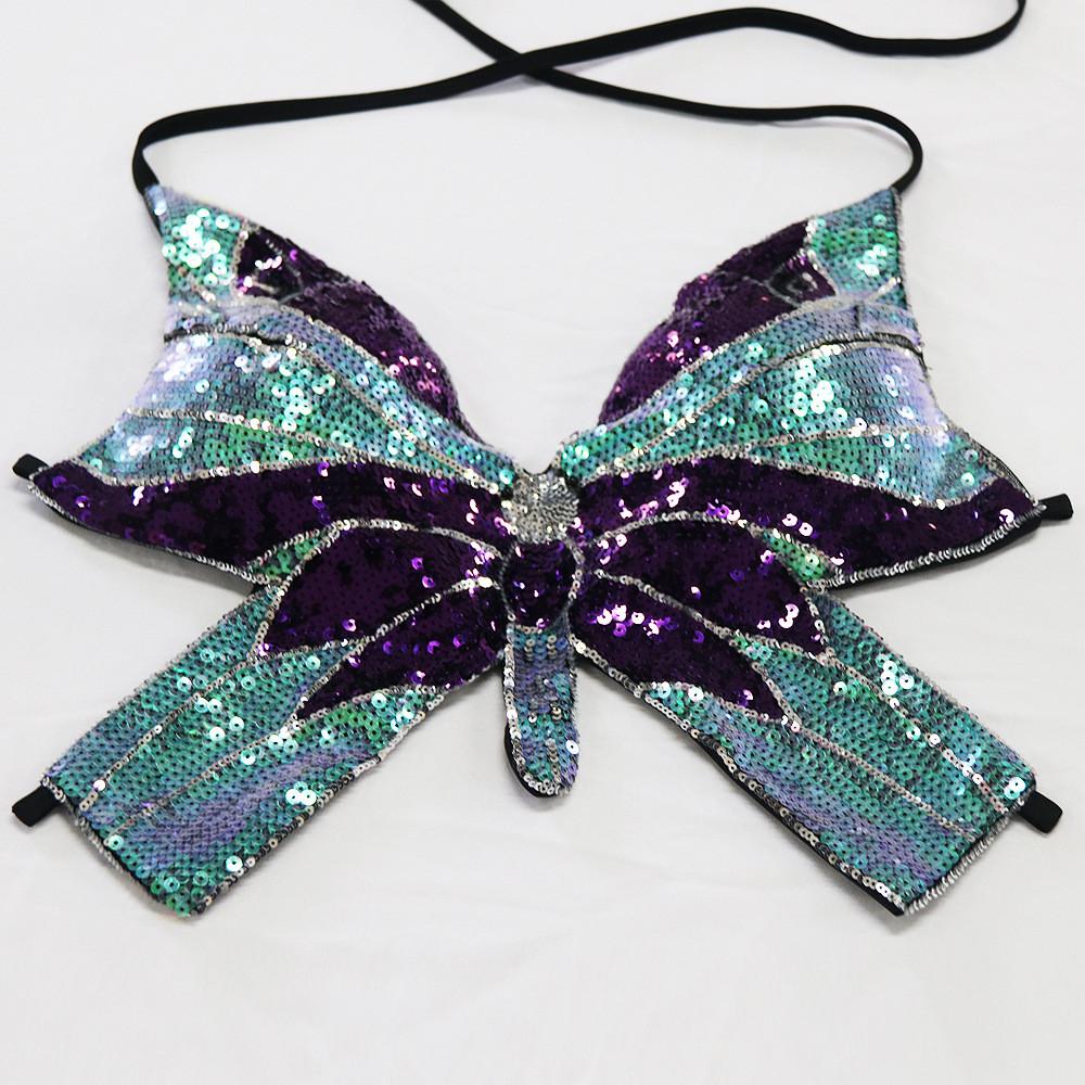 

Sequin Belly Dancing Top With Mesh Fabric For Women Stage Performances Dark Purple