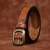 Women's Belt Retro Fashion and Personalized Emboss Leather Pin Buckle Pure Cowhide Korean Style Versatile Coarse Grain Jeans Belt Women