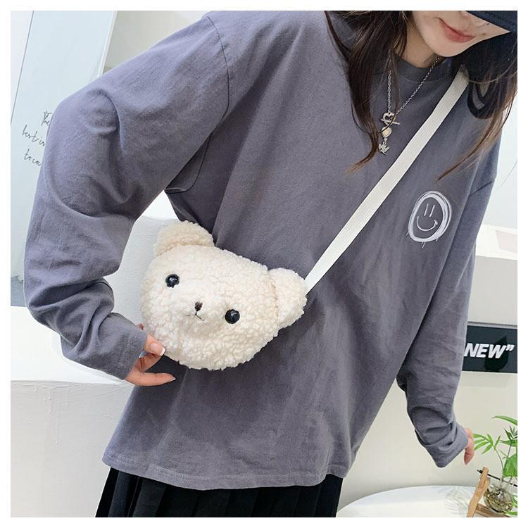 2022 New Plush Women's Bag Cute Bear Head Shoulder Bag For Fashionable Girls