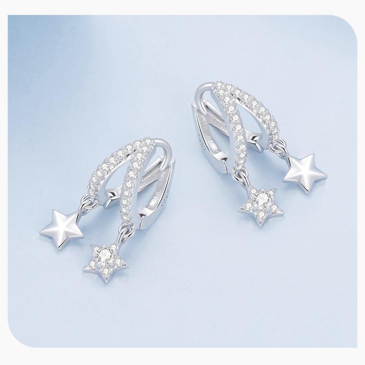 Avle Swaying Double Ring Star Earrings - S925 Sterling Silver, Cross-Border Women's Versatile Design