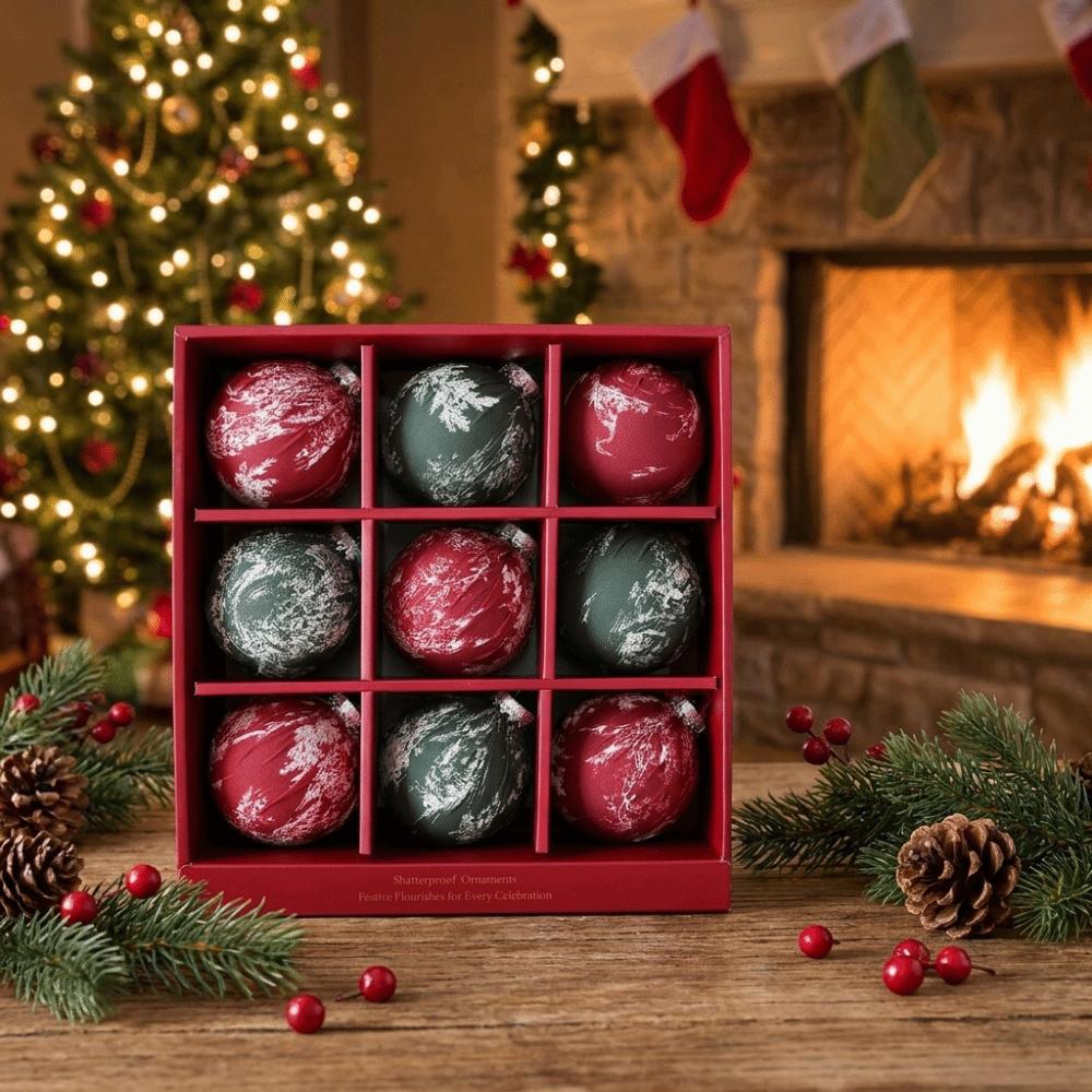 9Pcs Snowflake Painted Christmas Ball Ornaments Snowflake Christmas Ball Home Party Decor