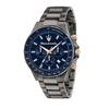 Maserati Quartz Watch Mens 44mm Blue Dial Dark Gray Stainless Steel Chronograph Luminous 100m Water Resistant Japanese Movement