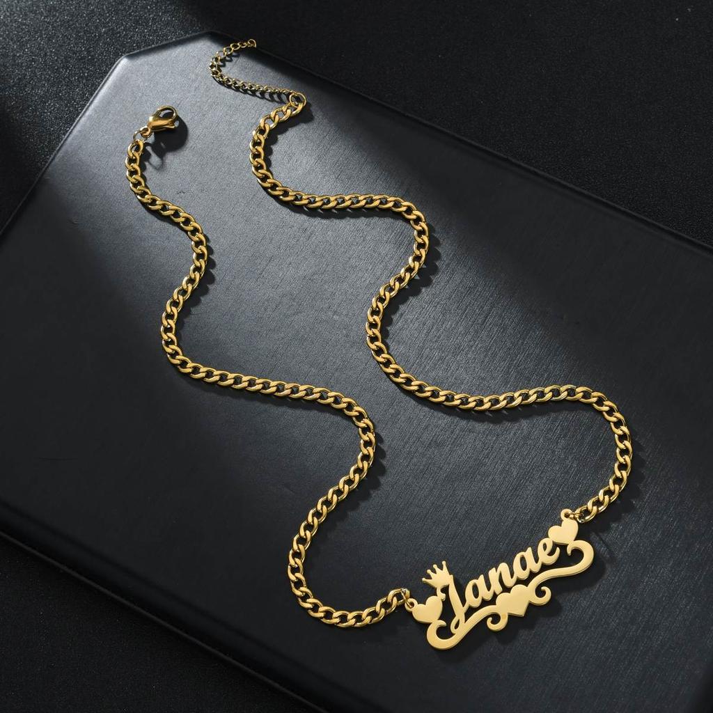 Atoztide Custom Necklaces Personalized Stainless Steel 4mm NK Cuban Thick Chain Pendant Letter for Women Jewelry Gift