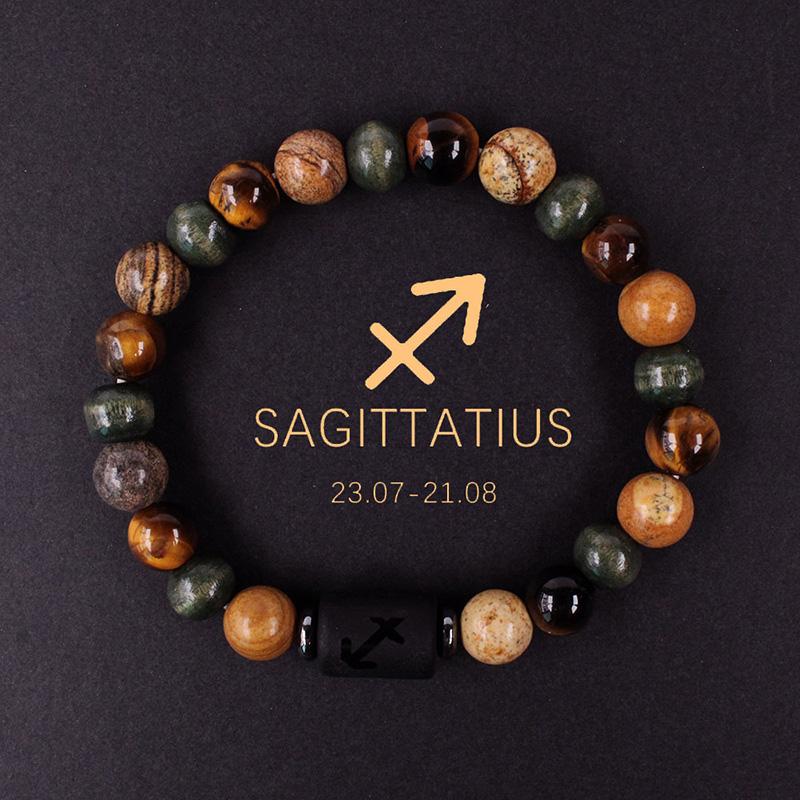 1PC 12 Zodiac Signs for Friends Lovers Stone Beaded Bracelet with Polished Natural Stone Adjustable Couples Friendship Minimalist