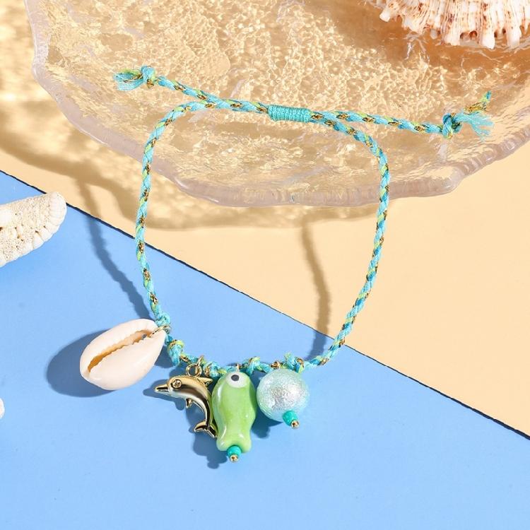 Keramik-Meerestier-Anhänger, geflochtenes Armband, verstellbares Seildesign mit Seestern- und Muschel-Charm, lässiger Schmuck