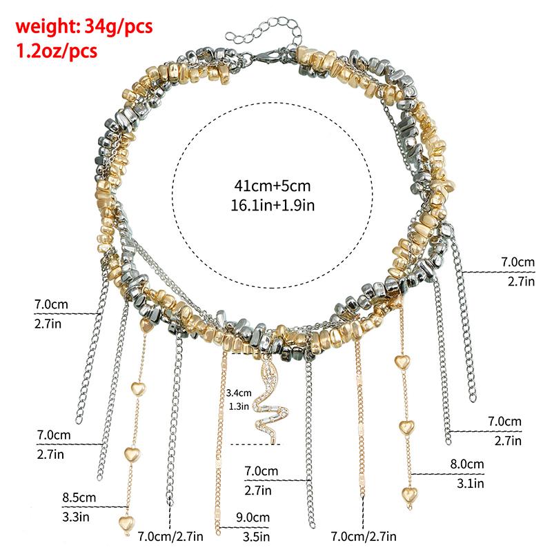 Fashion Trend Accessories Irregular Hand-Beaded Love Fringe Serpentine Pendant Mix Necklace Stainless Steel Jewelry