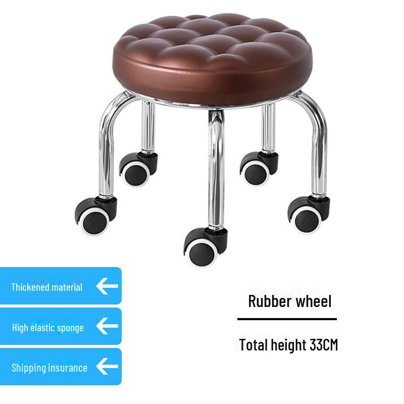 Silent Mobile Beauty Stool with Universal Wheels - Multifunctional, Low-Profile, Round Design for Home or Studio Use.
