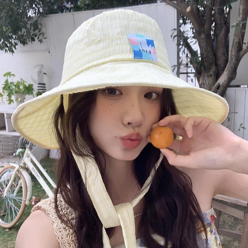 ins plaid wide edge strap bucket hat women's summer eaves UV protection double-sided sunscreen hat basin hat student