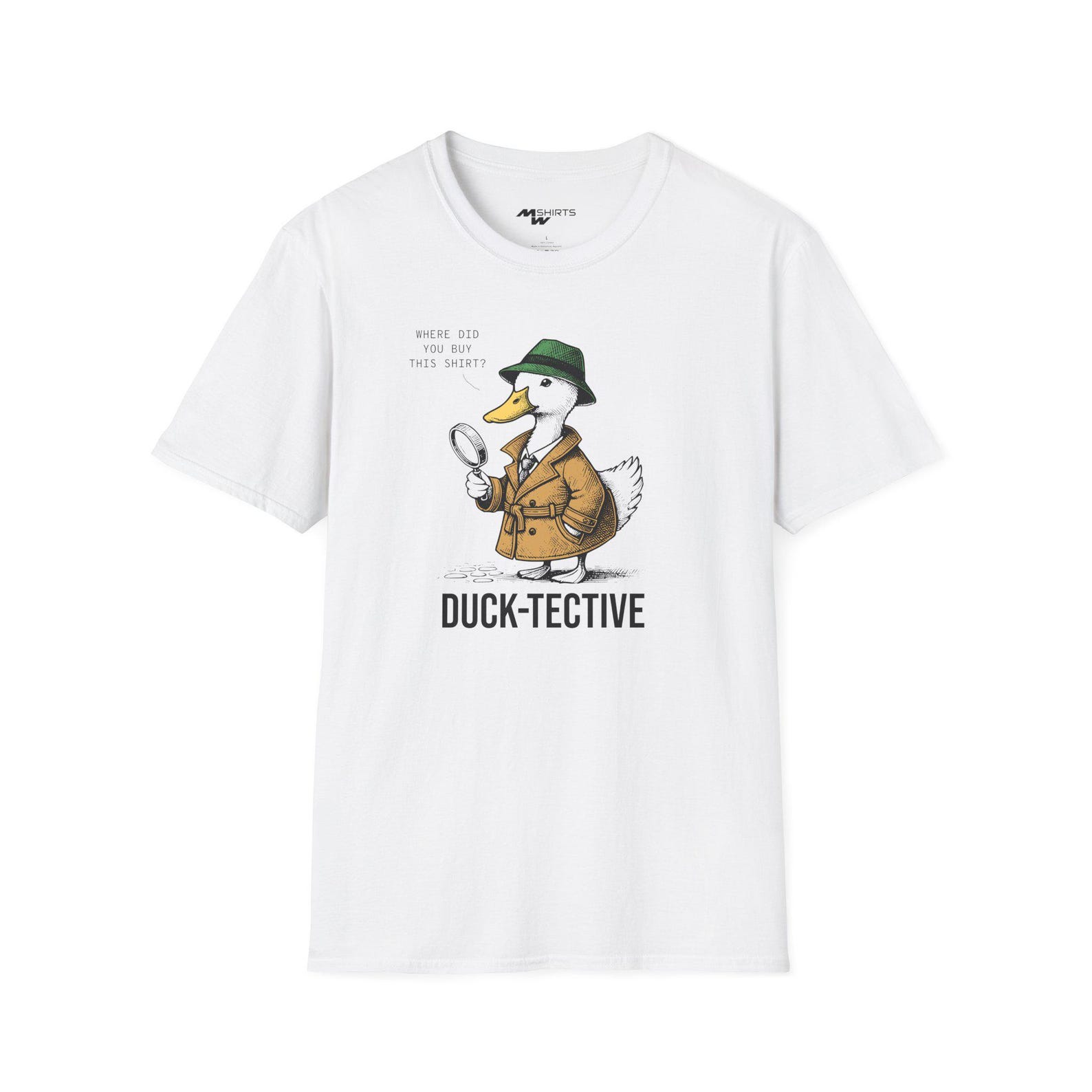 Duck-tective T-Shirt: Funny Comic Duck Detective, Novelty Animal Top 2XL