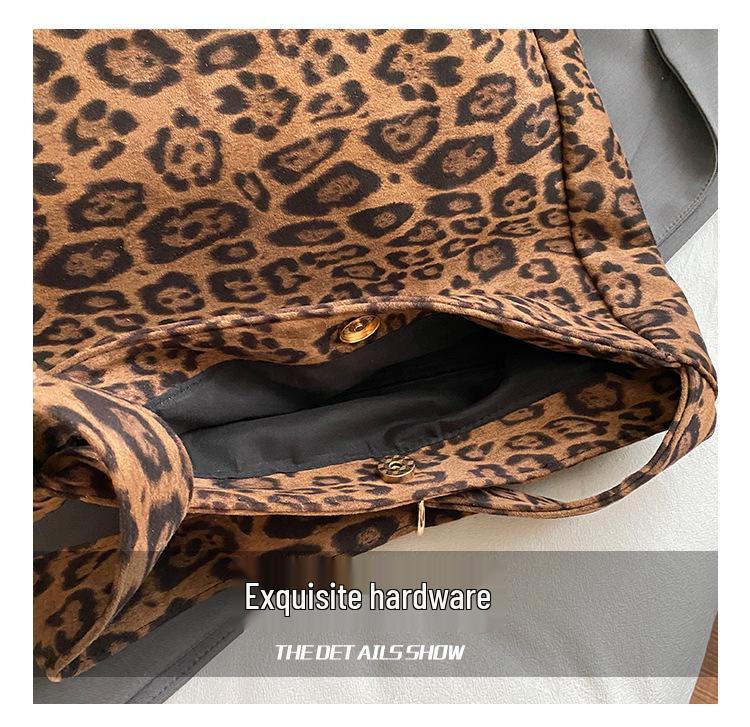 Leopard Print Suede Women's Bag - Autumn/Winter Large Capacity Retro Shoulder Bag, Trendy & Popular for Commuting.
