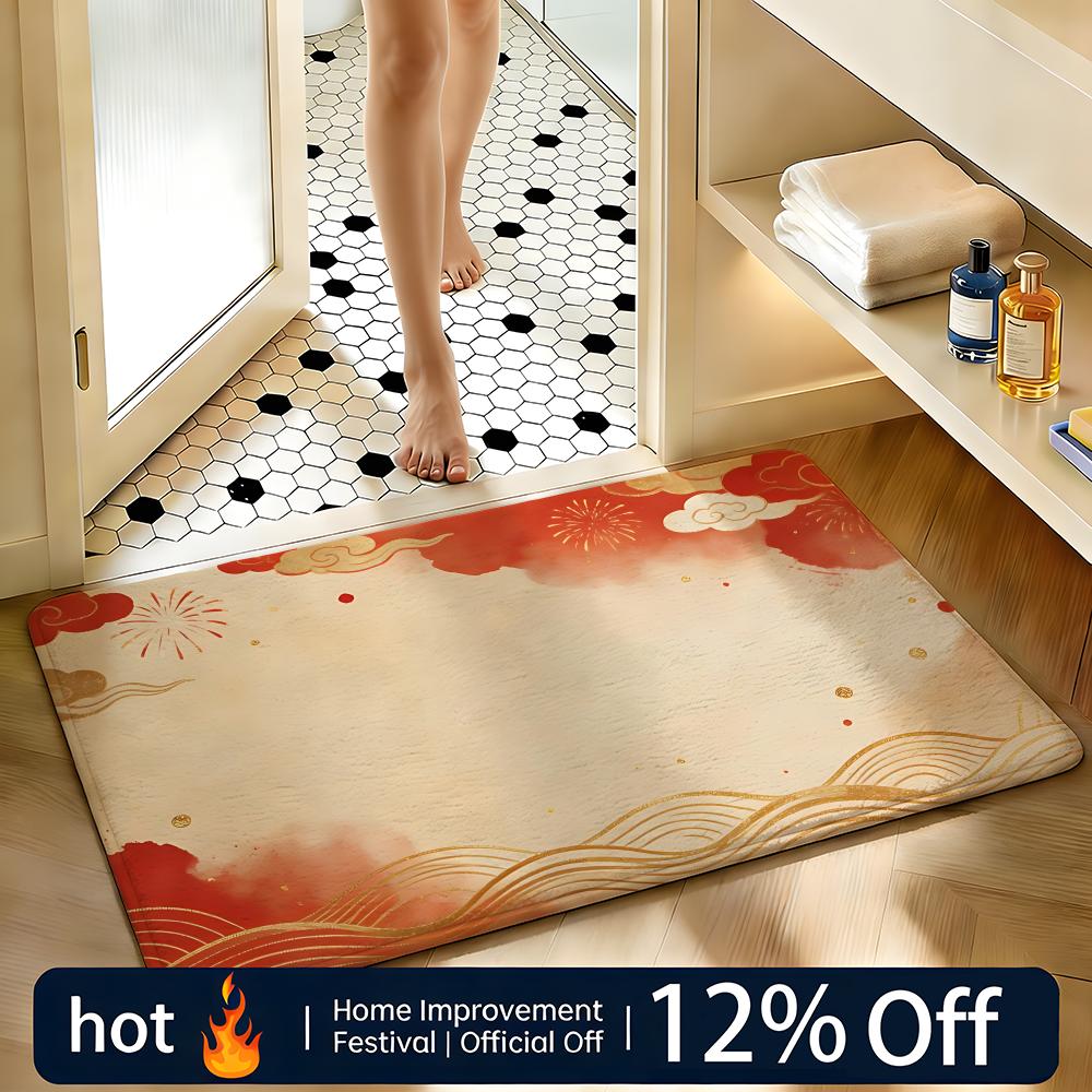 Soft Absorbent Non-Slip Rug Art Auspicious Cloud Floor Mat Home Decor Doormat Bedroom Floor Mat Shower Carpet