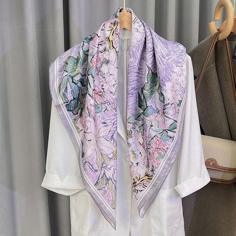 Temperament Gentle Wind Small Fragrant Wind Silk Mulberry Silk Silk Scarf Women'S Digital Printing 90 Twill Process