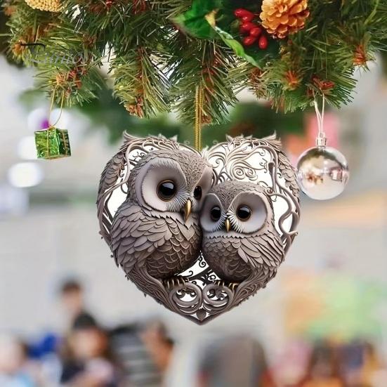 Uggla Prydnad Kärlek Hjärtform Par Uggla Hängande Dekoration 2D Akryl Julgransprydnad för Alla hjärtans dag Heminredning