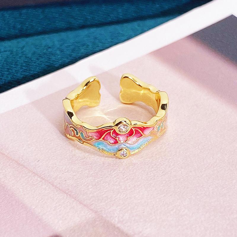 The Same Medieval Sweet Pink Zircon Super Flash Love Wing Ring Girl Heart Exquisite Niche Ring