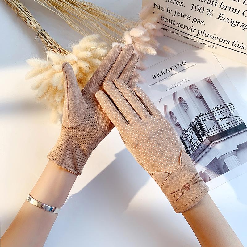Rękawiczki przeciwsłoneczne do jazdy damskie letnie czysta bawełna z ekranem dotykowym cienkie