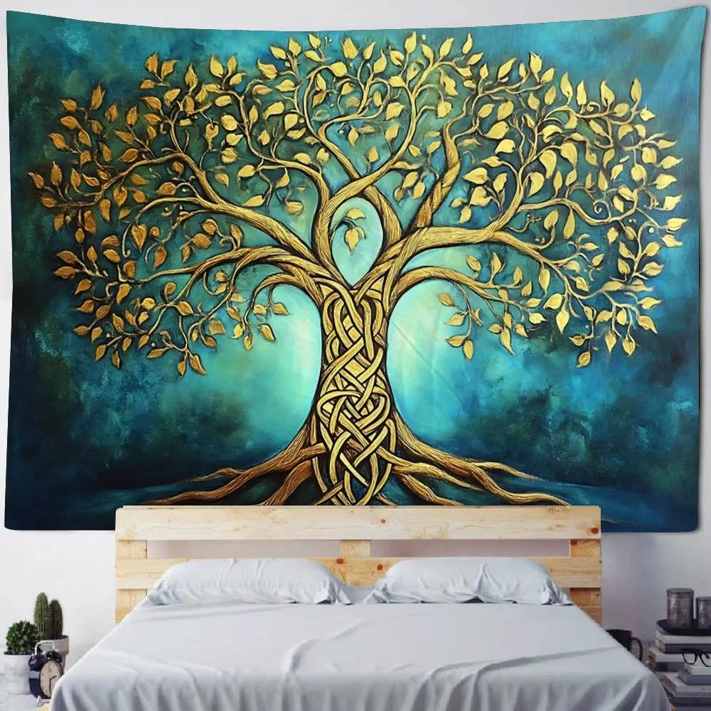 

Psychedelic Tree of Life Art Tapestry Mandala Wall Hanging Cloth Bohemian Hippie Home Aesthetics Art Decorative Blanket 74x94cm(29x37in)