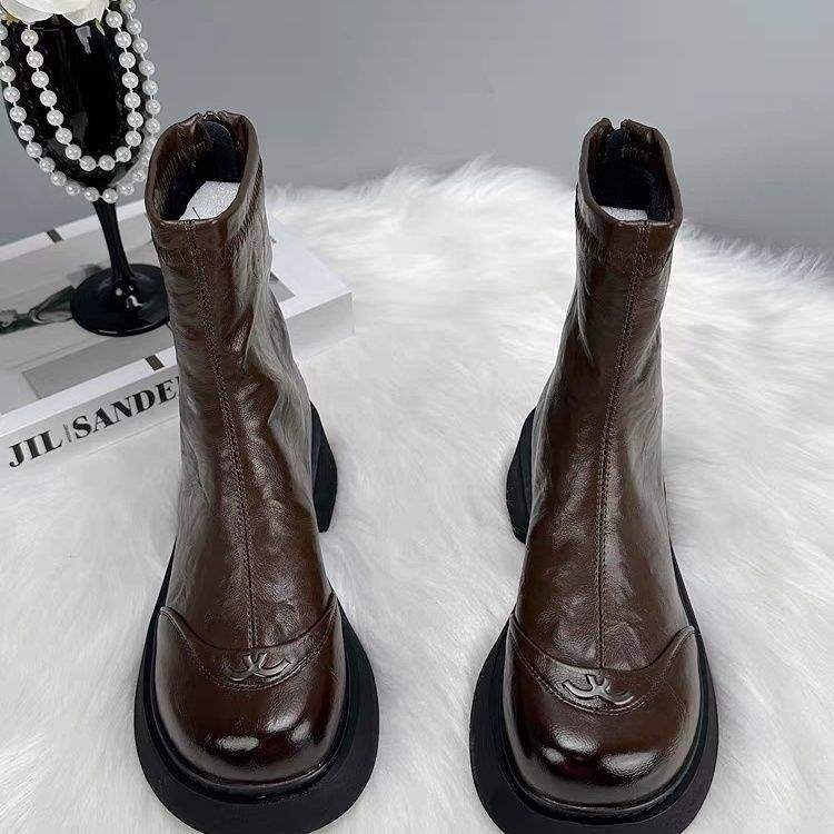 Chelsea Boots Platform French Ankle Boots Women's 2025 Autumn and Winter New Versatile Martin Boots Velvet Chimney Short Boots
