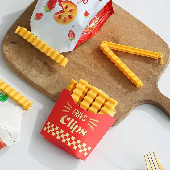 12Pcs Sealing Clips for Plastic Bags French Fries Shape Moisture-Proof Snack Fresh-Keeping Clips Reusable Magnets Kitchen Accessory for Refrigerator