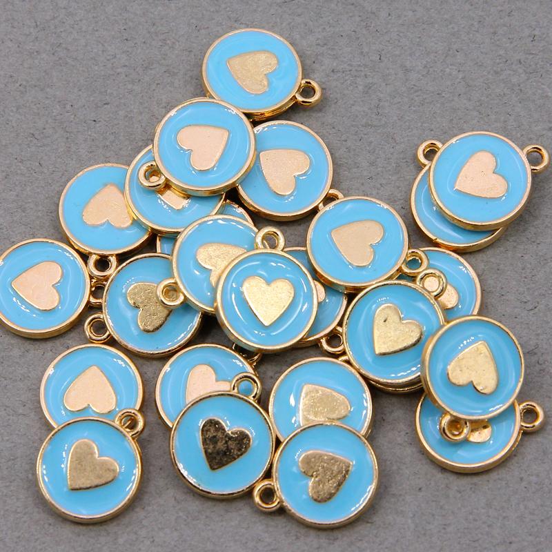 10pcs 12*15mm Zinc Alloy Round Enamel Charms Mini Sweet Heart Charms For DIY Necklaces Bracelets Jewelry Accessories