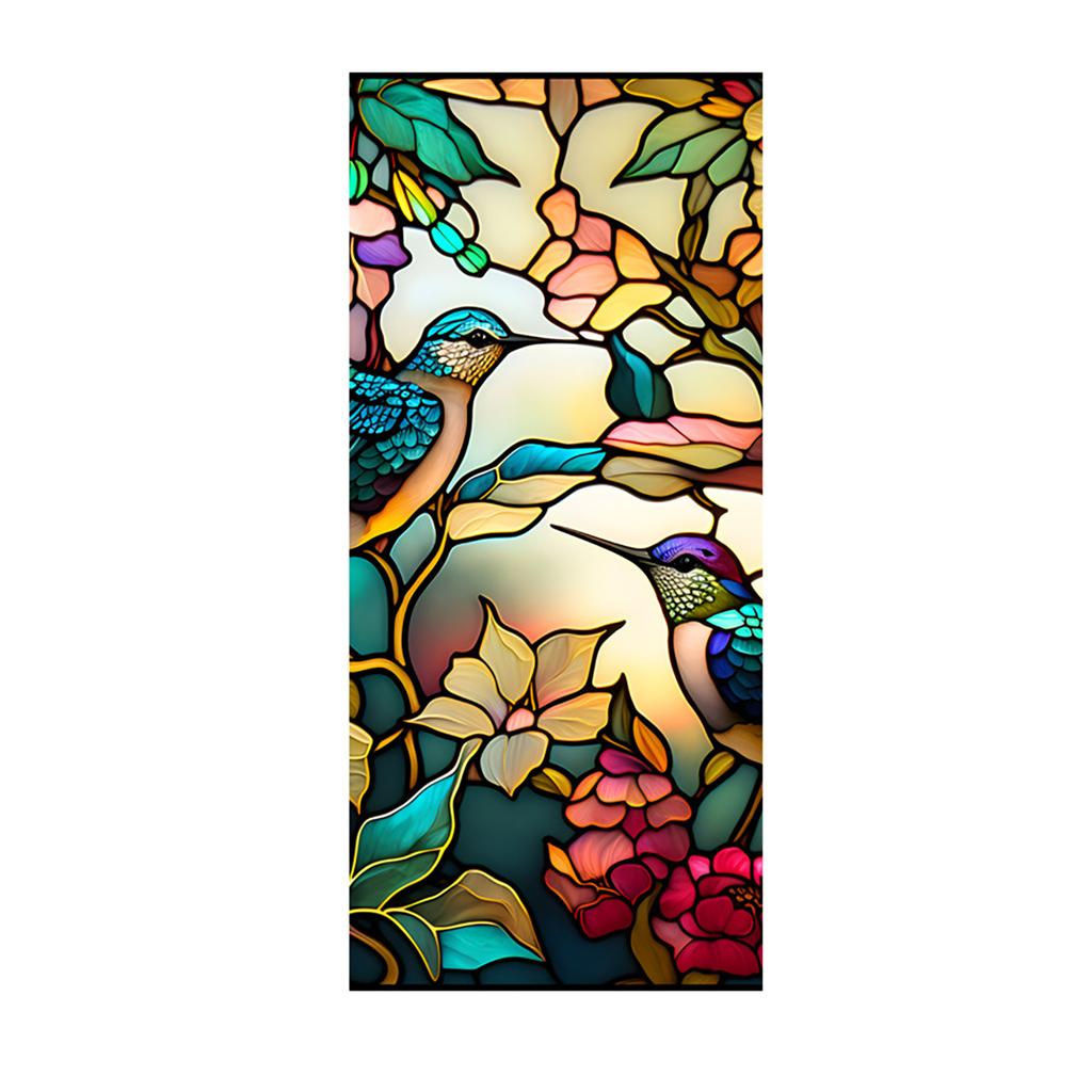 Retro Colorful Hummingbird Flower Stained Glass Window Film Non-adhesive  Window Film Decorative Static Cling