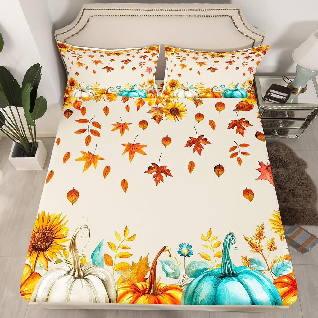 Autumn Harvest Pumpkin Pattern Sheet Four-piece Bedding Set Bedding Set Bedroom Dormitory Bedding Decoration