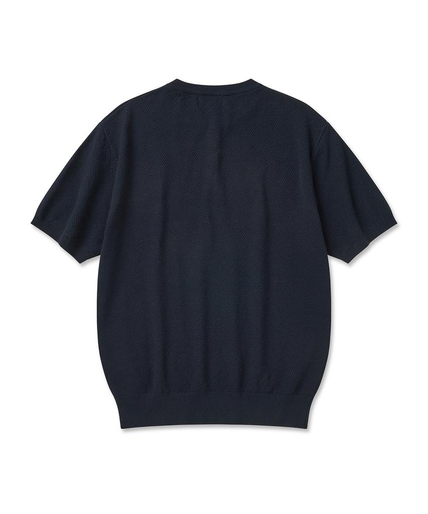CUZNELLO Cool Cotton Henley Neck Short Sleeve Knit_Deep Navy