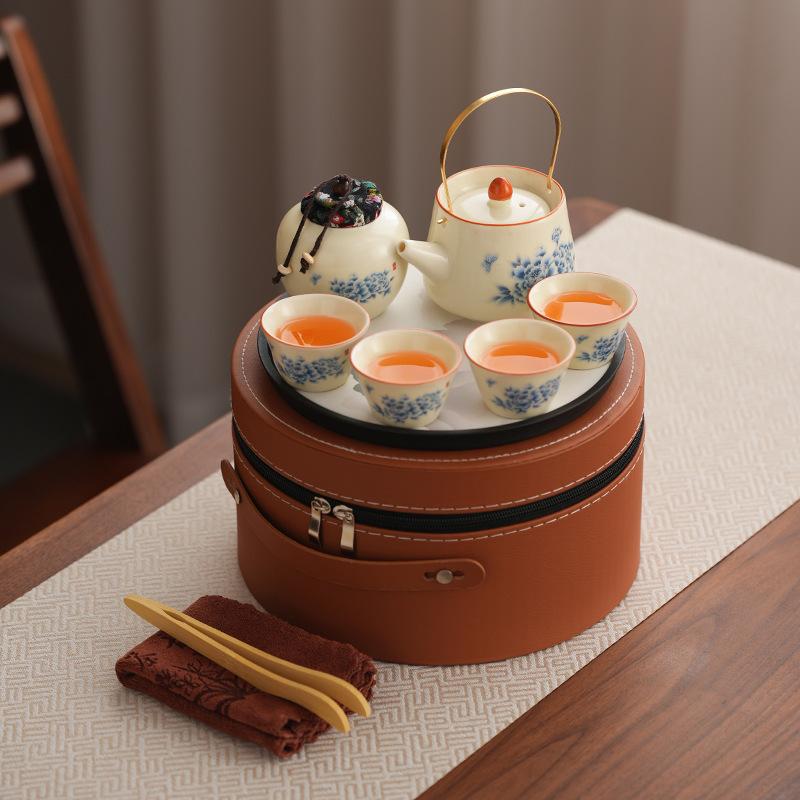Teeset Keramik kleines Set einfache Aufbewahrung Ru-Ofen Brüh-Teekanne Haushalt Tianxiang Pfingstrose Kung-Fu-Teeset